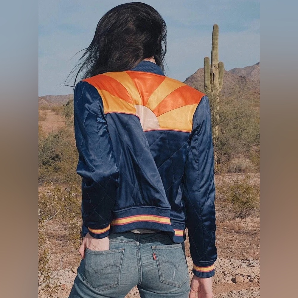Classic Rock Couture Rising Sun Bomber Jacket Size S in Navy.  NWOT, never worn.